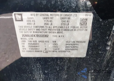 2014 Chevrolet Equinox Ls из США, поврежденный, VIN 2GNALAEK7E6333362